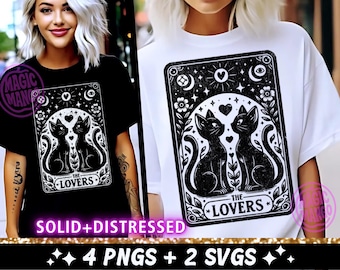 The Lovers Cat Tarot Card SVG PNG, Cats Sublimation Design, Celestial Witchy Love Feline Tarot Trendy Cool T-Shirt png SVG Cut File Download