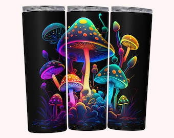 Neon Glow Mushrooms Psychedelic 20oz Skinny Tumbler Wrap Sublimation PNG,  Instant Download, Straight & Tapered Tumbler Wrap, Magic Mushroom
