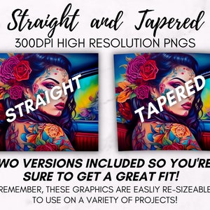 image showing that the digital design download sublimation tumbler wrap will include two files.  one file is for a 20oz straight skinny tumbler.  the other file is for a tapered tumbler
