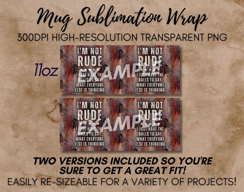 Rusty Metal Funny Mug Wrap For Men, 11oz and 15oz Mug Sublimation Design, I'm Not Rude Balls To Say Men's Sarcastic Mug PNG Digital Download image 6