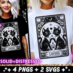 The Lovers Cat Tarot Card SVG PNG, Cats Sublimation Design, Celestial Witchy Love Feline Tarot Trendy Cool T-Shirt png SVG Cut File Download