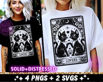 The Lovers Cat Tarot Card SVG PNG, Cats Sublimation Design, Celestial Witchy Love Feline Tarot Trendy Cool T-Shirt png SVG Cut File Download
