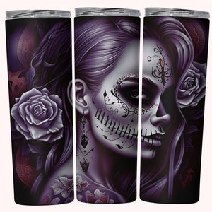 Day Of The Dead Tumbler Wrap, 20oz Skinny Tumbler Wrap Sublimation PNG, Instant Download, Straight + Tapered Tumbler Wrap PNG, Catrina PNG