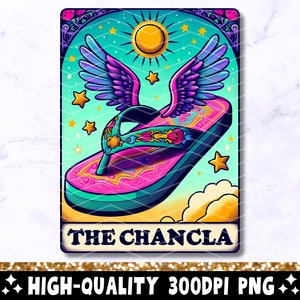 Die Chancla Tarot Karte PNG, lustiges mexikanisches Sublimationsdesign, spanische Chancla Loteria Tarot T-Shirt Becher PNG, Chancla Survivor, Herunterladen