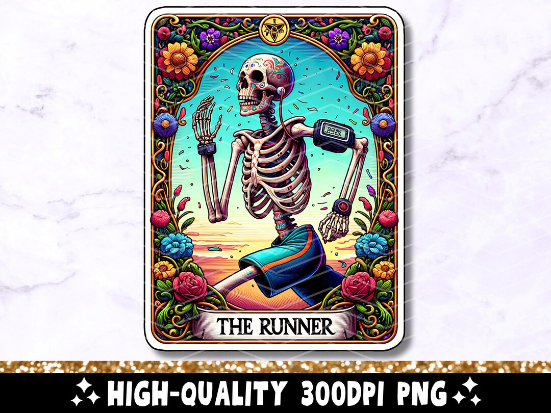 The Runner Tarot Card PNG, Running Skeleton Sublimation Design, Funny