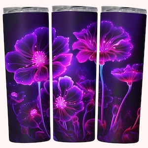 Glowing Flowers Tumbler Wrap PNG, 20oz Skinny Tumbler Wrap Sublimation Design, Straight & Tapered Tumbler Wrap, Twinkling Lights Flowers PNG