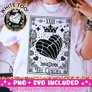 Die Concha Tarot Karte SVG PNG, lustige mexikanische Lateina Concha Pan Dulce T-Shirt Design, Witchy Vibes Spanische Tarot SVG, digitaler Download
