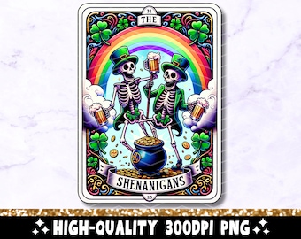 The Shenanigans Funny Tarot Card PNG, Skeleton St Patricks Sublimation Design, Lucky Leprechaun Skull Shamrock PNG File, Digital Download