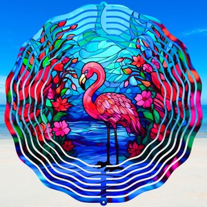 Flamingo Wind Spinner PNG, Stained Glass Wind Spinner Sublimation Design, Instant Download, Pretty Windspinner Sublimation Template PNG