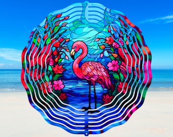 Flamingo Wind Spinner PNG, Stained Glass Wind Spinner Sublimation Design, Instant Download, Pretty Windspinner Sublimation Template PNG