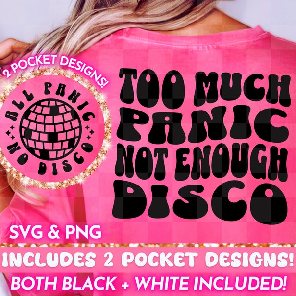 Too Much Panic Not Enough Disco PNG SVG, Funny Retro PNG Design, Adult Humor Funny Quote Svg, Sarcastic Wavy Letters T-Shirt Design Download