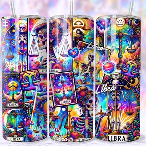 The Libra Tarotkaarten Tumbler Wrap, Witchy Zodiac 20oz skinny rechte Tumbler Wrap sublimatieontwerp, skelet weegschaal Tumbler, png, png