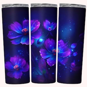 Glowing Flowers Tumbler Wrap PNG, 20oz Skinny Tumbler Wrap Sublimation Design, Straight & Tapered Tumbler Wrap, Twinkling Light Flowers PNG