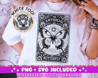Den antisociala fjärilstarotkortet SVG PNG, rolig häxig introvert sublimeringsdesign, himmelsk sarkastisk png SVG-klippfil, ladda ner