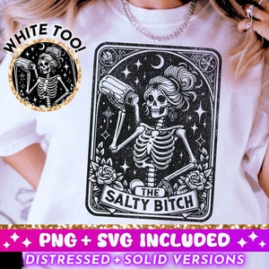 The Salty Bitch tarotkaart SVG PNG, sarcastische Sweary skelet sublimatie ontwerp, Witchy grappig T-shirt png SVG-bestand knippen, digitale download