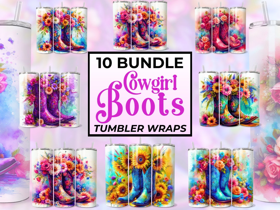 Cowgirl Boots Tumbler Wrap Bundle, Western Country Boots Flowers ...