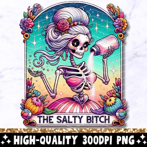 Carta de tarô engraçada da cadela salgada PNG, design de sublimação de esqueleto juramento sarcástico, camiseta de bruxa de caveira da moda arquivo PNG, download digital