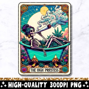 A Carta de Tarô da Alta Sacerdotisa PNG, Design Engraçado de Sublimação de Cannabis 420, Esqueleto de Bruxa Erva Daninha Fumante T-Shirt Caneca Arquivo PNG, Baixar