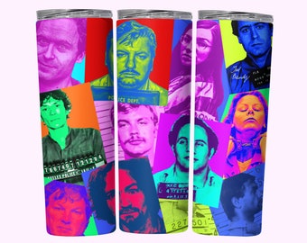 True Crime Serial Killers Tumbler Wrap, 20oz Skinny Tumbler Wrap Sublimation PNG, Instant Download, Murder Mystery Halloween Tumbler Design