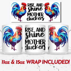 Mothercluckers Funny Chicken Mug Wrap, 11oz and 15oz Mug Wrap Sublimation PNG, Instant Digital Download, Sassy Mom Mug Design, Rooster PNG