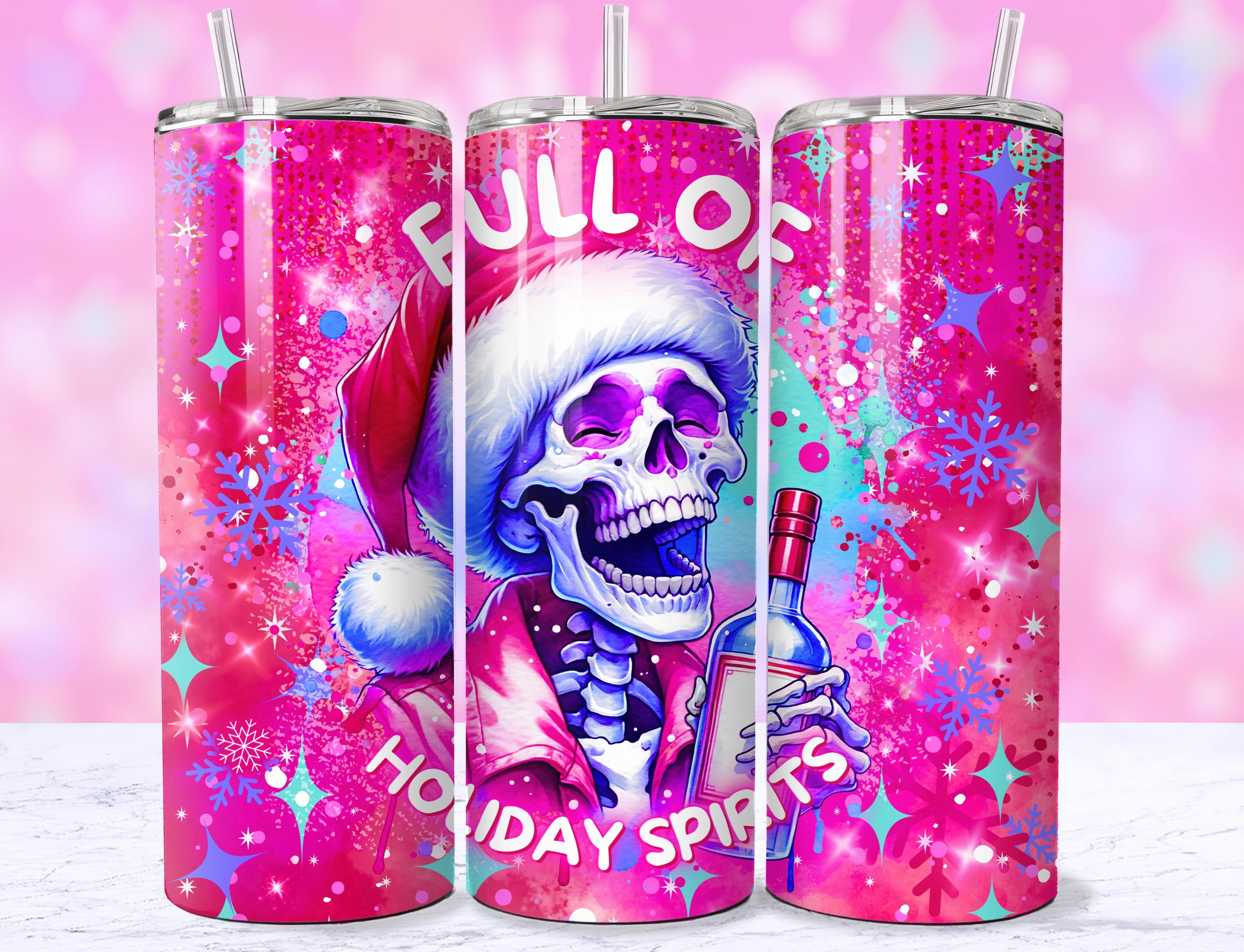 Holiday Spirits Funny Tumbler Wrap, Sarcastic Skeleton Christmas