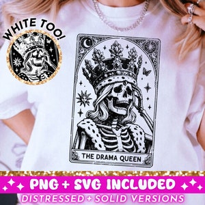 Carta de tarô engraçada The Drama Queen SVG PNG, design de sublimação de esqueleto sarcástico, design de camiseta Witchy Vibes SVG png Arquivo Download digital