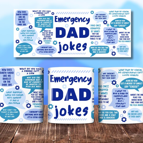 Emergency Dad Jokes Funny Mug Wrap For Men, 11oz and 15oz Mug Sublimation Design, Father's Day Men's Sarcastic Mug PNG, Digital Download