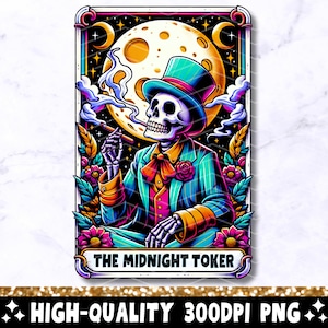 The Joker Smoker Midnight Toker tarotkaart png, skeletsublimatieontwerp, gotische schedel tarot trendy T-shirt mok png, digitale download
