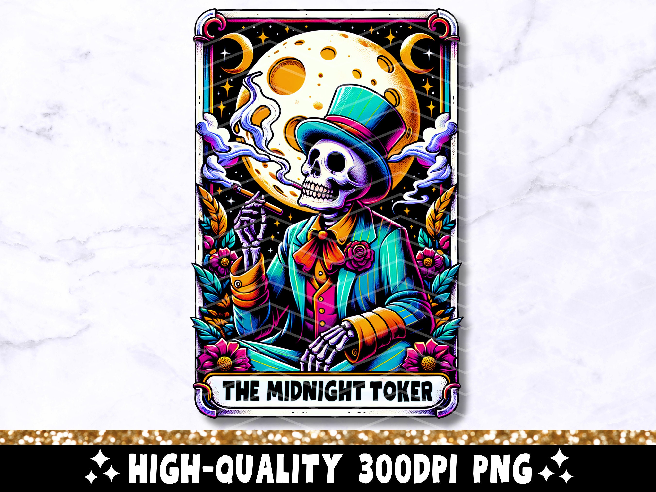 The Joker Smoker Midnight Toker Tarot Card PNG, Skeleton