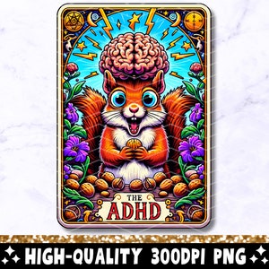 A Carta De Tarô Engraçada TDAH PNG, Design De Sublimação Neurodivergente, ADD Esquilo Autismo Conscientização Saúde Mental T-Shirt Caneca Png File Download