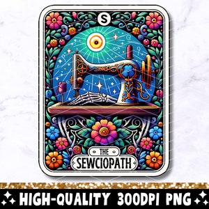The Sew-ciopath Funny Tarot Card PNG, Diseño de sublimación de esqueleto de costura, Crafter Sew Sewing Lover Tarot Camiseta Taza Tote PNG Descarga de archivos
