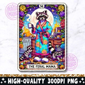 La maman sauvage, drôle de carte de tarot PNG, conception de sublimation de maman raton laveur, T-shirt tendance maman maman, tasse de fichier PNG cool en téléchargement