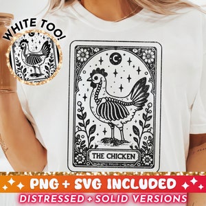 Le poulet Tarot carte SVG PNG, conception de sublimation squelette de poulet, poulet Lady T-Shirt Mug Png SVG coupe fichier, poulet en téléchargement numérique
