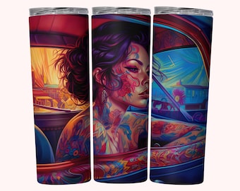 Chicana Tumbler Wrap, Sublimación de envoltura de vaso flaco de 20 oz PNG, Descarga instantánea, Envoltura de vaso recto + cónico PNG, Diseño de vaso Chola