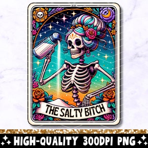 La salope salée drôle de carte de tarot PNG, sarcastique design sublimation squelette, tête de mort sorcière T-shirt fichier PNG, téléchargement numérique