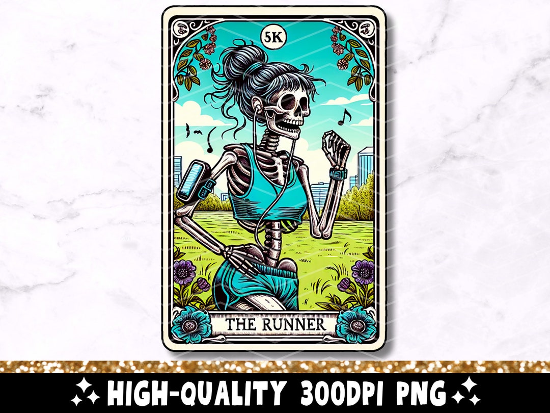 The Runner Tarot Card PNG, Running Skeleton Sublimation Design, Funny