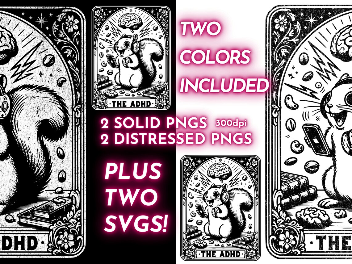 The ADHD Funny Tarot Card SVG PNG, Neurodivergent Sublimation Design ...