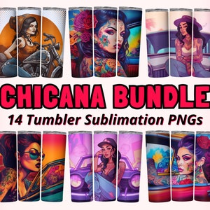 Chicana Tumbler Wraps BUNDLE, 20oz Skinny Tumbler Wrap Sublimation PNGs, Instant Download, Straight + Tapered Latina Chola Tumbler PNG