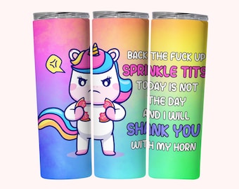 Envoltura de vaso juramentada de unicornio divertido, diseño de sublimación de vaso delgado de 20 oz, PNG de descarga instantánea, envoltura de vaso recto y cónico PNG