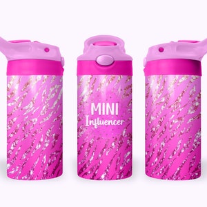 Mini Influencer 12oz Kids Flip Top Sippy Cup Tumbler Wrap, 12oz Straight Tumbler Sublimation PNG, Childrens Sparkly Tumbler Wrap For Girls