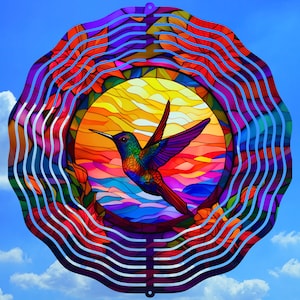 Hummingbird Wind Spinner PNG, Stained Glass Wind Spinner Sublimation Design, Instant Download, Pretty Windspinner Sublimation Template PNG