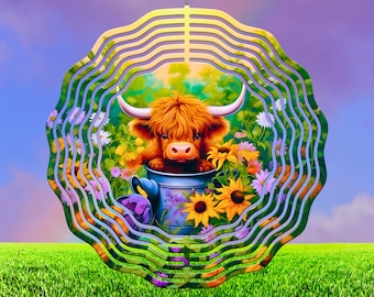 Baby Cow Wind Spinner PNG, Colorful Wind Spinner Sublimation Design, Instant Download, Calf Windspinner Sublimation Template PNG