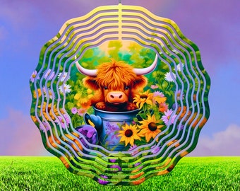 Baby Kuh Wind Spinner PNG, Bunte Wind Spinner Sublimation Design, Sofort Download, Kalb Wind Spinner Sublimation Vorlage PNG