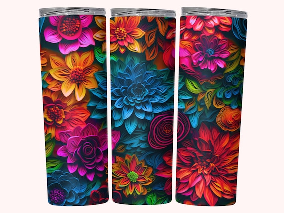 3D Floral Tumbler Wrap, 20oz Skinny Tumbler Sublimation Design, Instant Download, Straight & Tapered Tumbler Wrap, Seamless 3d Flowers PNG