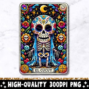 El Cucuy Tarot Karte PNG, lustiges mexikanisches Sublimationsdesign, spanisches Skelett Trendy Schädel Latein T-Shirt Becher Loteria PNG, digitaler Download
