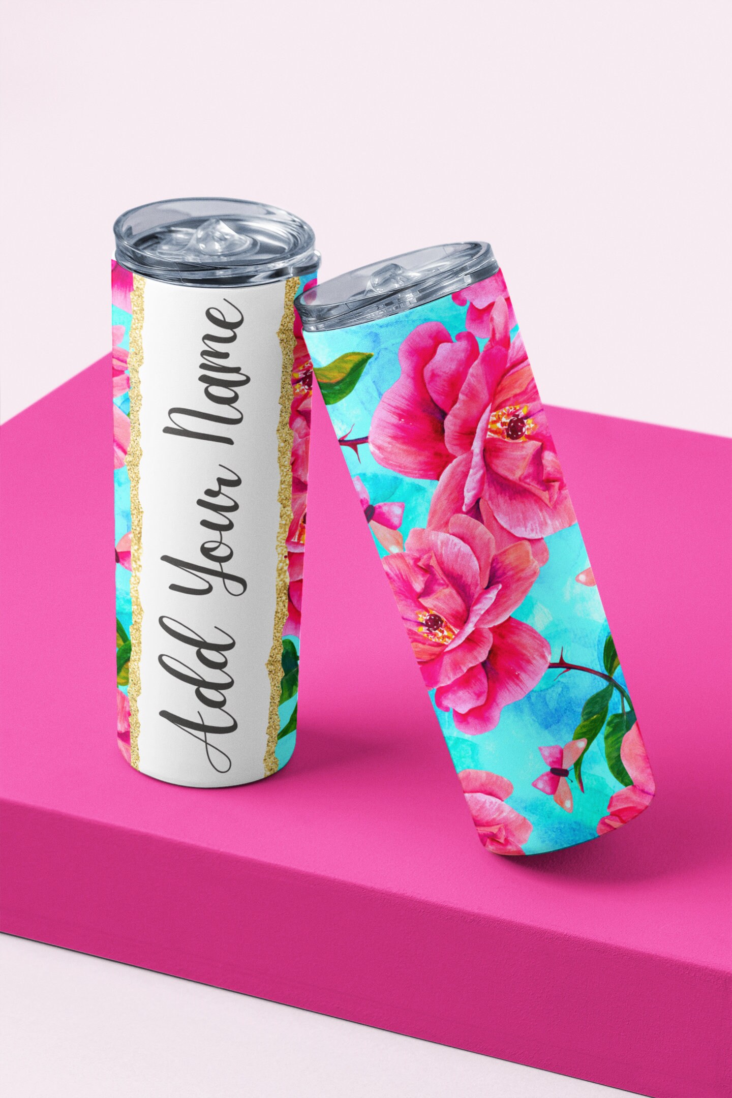 Floral Add Your Name Tumbler Wrap Bundle, Seamless 20oz Skinny Tumbler ...