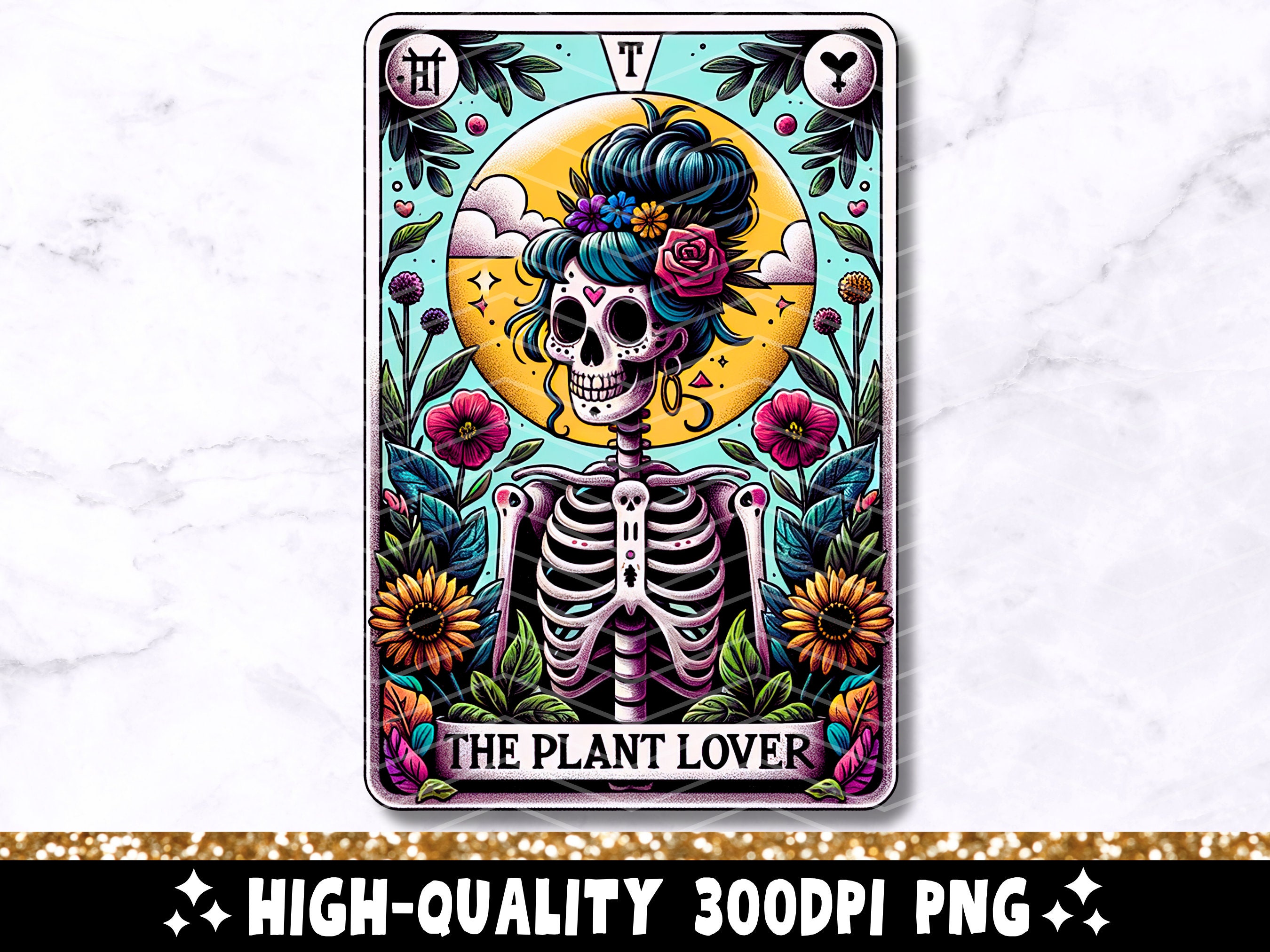 The Plant Lover Tarot Card PNG, Skeleton Sublimation Design, Funny