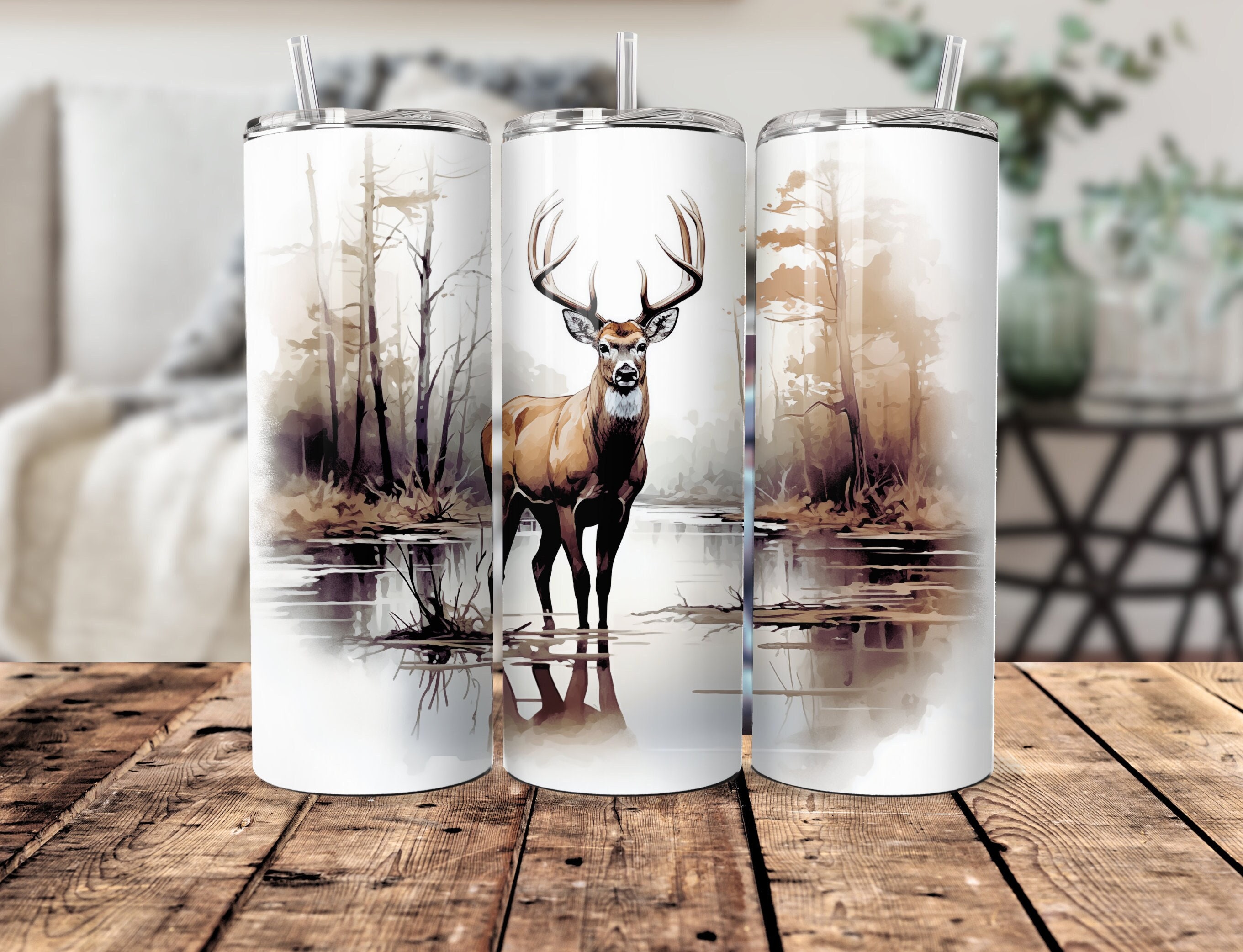 Hunting Wilderness Deer Tumbler Wrap, 20oz Skinny Straight Tumbler Sublimation Design Whitetail Buck Deer Woods Tumbler PNG Digital Download