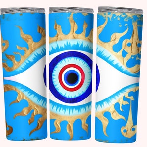 Evil Eye Tumbler Wrap, 20oz Skinny Tumbler Wrap Sublimation PNG, Instant Download, Straight & Tapered Tumbler Wrap PNG, Blue Evil Eye PNG