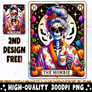 Carta de Tarô Mombie PNG, Design de Sublimação de Esqueleto de Mãe Sarcástica, Design de Camiseta de Mãe Engraçada de Halloween com Caveira da Moda Momster PNG, Baixar